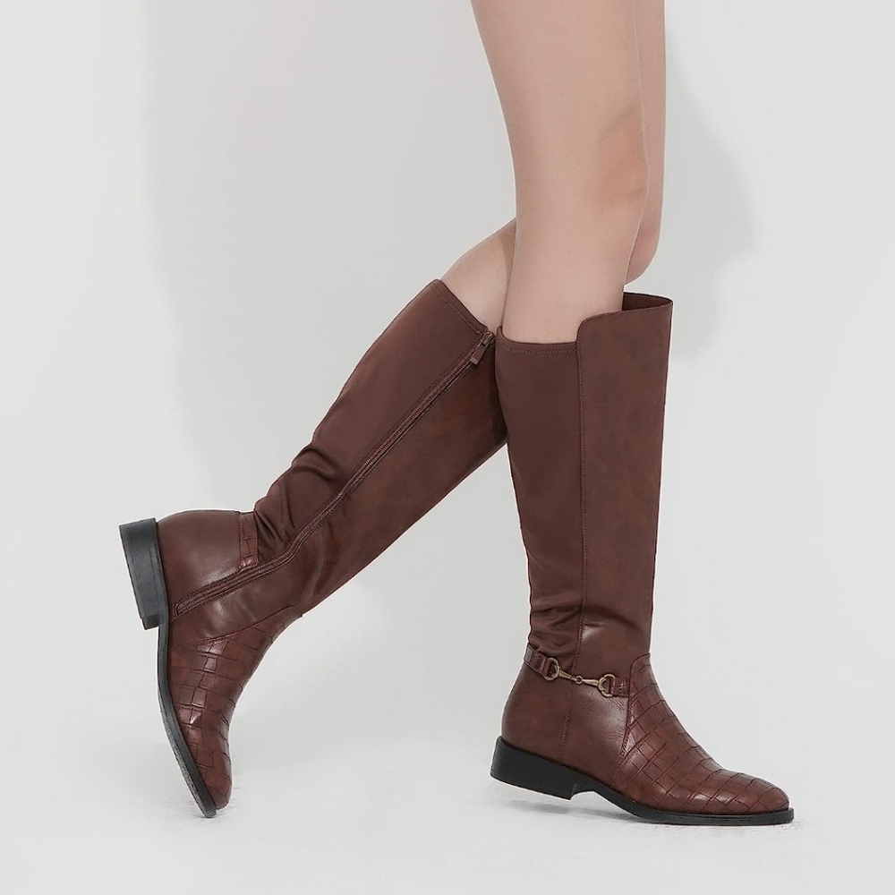 CentroPoint Women's Stretch Knee High Boot - Size 8 - Brown - Extra Wide Calf